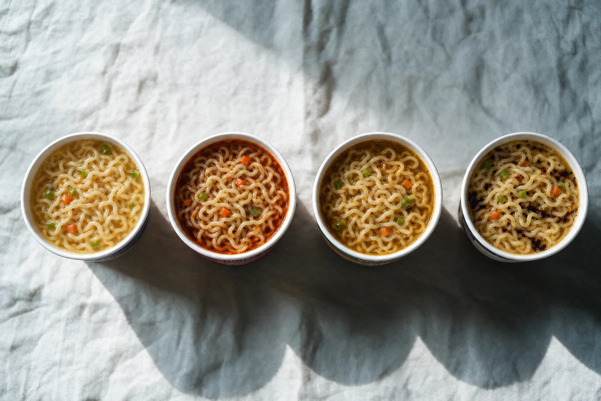 Four open NOMI cups from above
