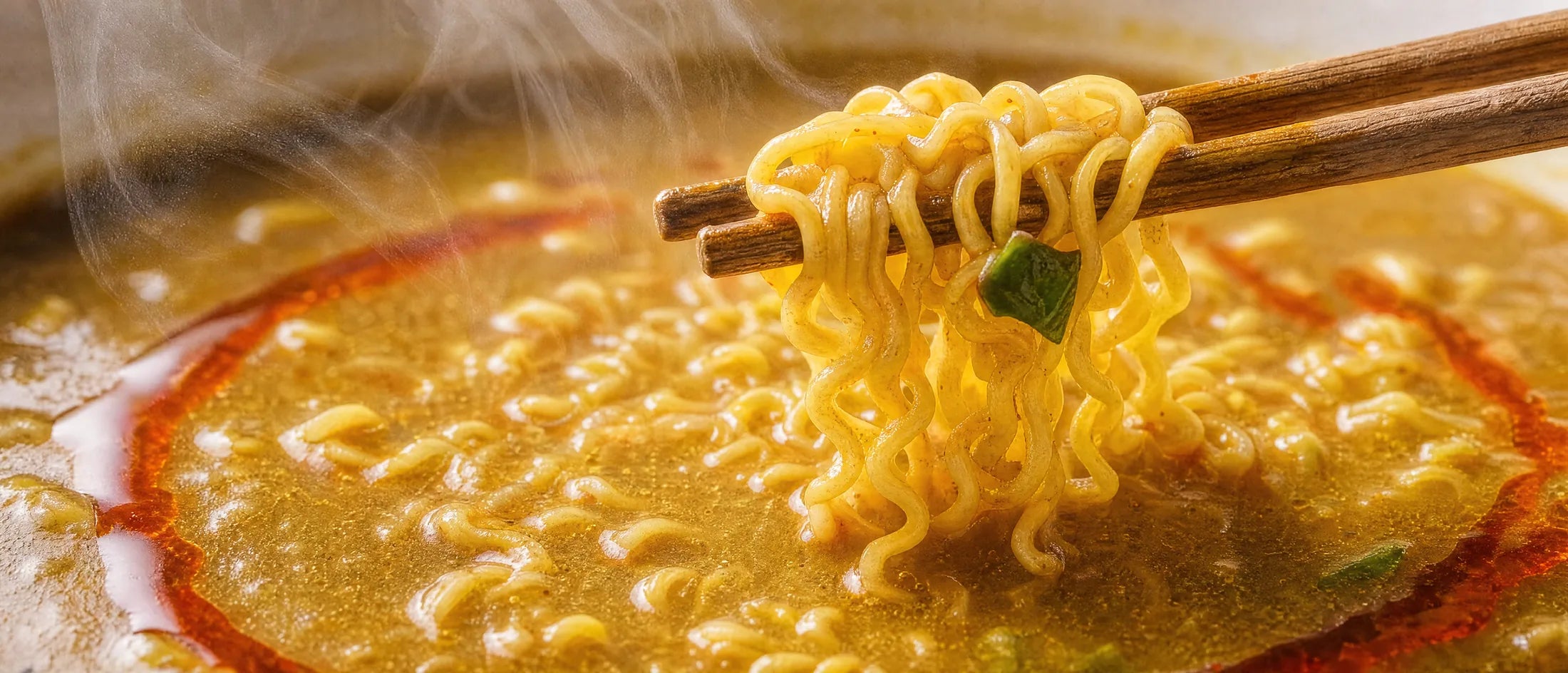 Tokyo Curry noodles lifted from golden curry broth with chili oil