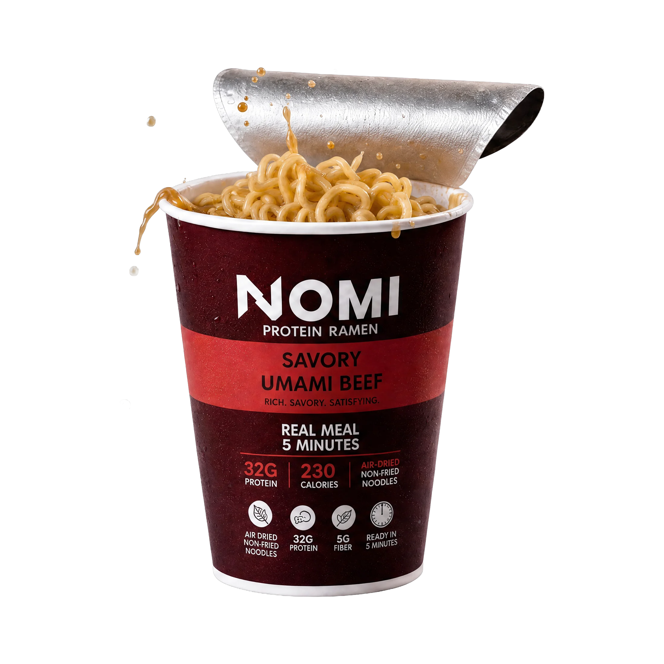 Opened cup, noodles and broth